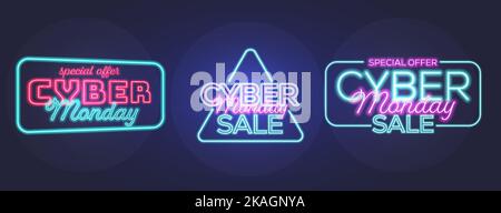 testo cyber lunedi vendita neon set effetto Illustrazione Vettoriale