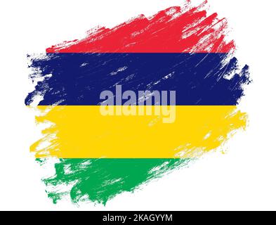 Bandiera Mauritius dipinta su un pennello grunge tratto sfondo bianco Foto Stock