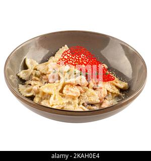 Porzione di pasta al salmone cremosa farfalle da buongustai Foto Stock