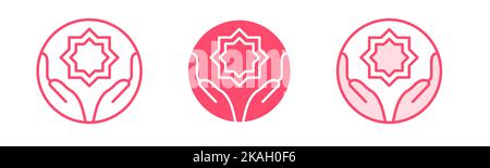 Ottagono islamico nelle mani icona. Illustrazione vettoriale isolata su sfondo bianco per grafica e web design. Illustrazione Vettoriale