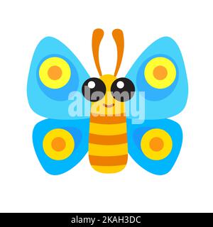 Illustrazione vettoriale di carina farfalla blu in stile cartone animato Illustrazione Vettoriale
