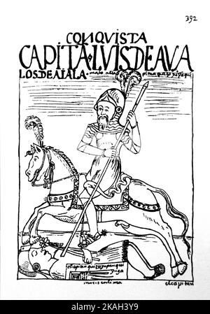 392.il capitano Luis de Ávalos de Ayala uccide Quizo Yupanqui Inca nella conquista di Lima.di Felipe Guamán Poma de Ayala (1535- 1616).GUAMAN Foto Stock