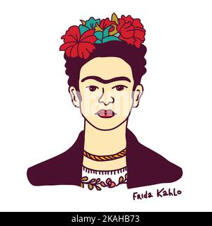 Frida kahlo simbolo icona portreit famoso artista pittore. Illustrazione del vettore dei colori EPS8 Illustrazione Vettoriale