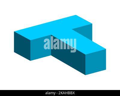 Lettera 3D blu T. Isometrica lettera maiuscola T. modello con logo. Blocchi di cubo geometrici. Concetto di tecnologia. Elemento grafico aziendale alfabetico. Illustrazione Vettoriale