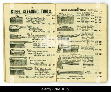 Pagina interna originale, attrezzi di pulizia dell'acciaio, di Diary da Donald Macpherson & Co. Ltd Produttori di vernici ad olio colori e vernici, Knott Mill, Manchester, Regno Unito Datato 1909. Foto Stock