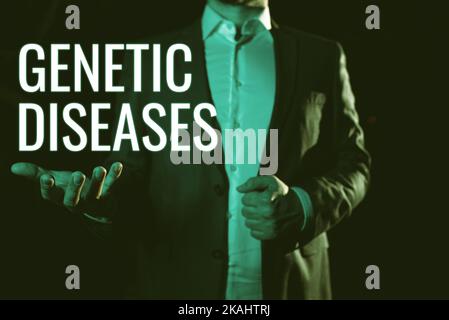 Didascalia concettuale malattie genetiche. Idee di concetto di affari insegnate per migliorare s è la percezione del businessman di mondo che tiene e presenta Foto Stock