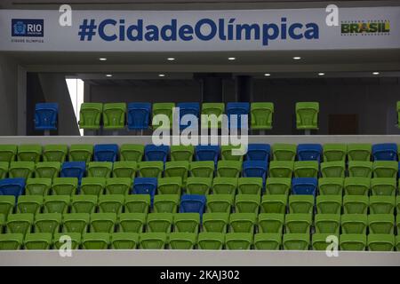 Inaugurazione della Youth Arena (Arena da Juventude), nel quartiere di Deodoro regione del Miliatar Village, nella zona ovest di Rio de Janeiro. Questo sito si terrà le competizioni di basket femminili, il moderno torneo di scherma pentathlon e scherma su sedia a rotelle. Alla cerimonia di apertura hanno partecipato il Sindaco di Rio, Eduardo Paes e altre autorità sportive e rappresentanti dell'Esercito Brasiliano, che cedette l'area utilizzata per le sedi olimpiche. (Foto di Luiz Souza/NurPhoto) *** Please use Credit from Credit Field *** Foto Stock