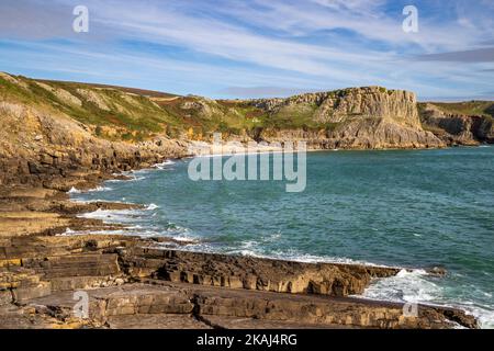 Fall Bay dal Wales Coast Path, Gower Peninsula, Wales Foto Stock