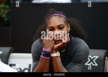 US Serena Williams reagisce durante la partita finale del torneo WTA Tennis Open contro US Madison Keys al Foro Italico di Roma il 15 maggio 2016. (Foto di Silvia Lore/NurPhoto) *** Please use Credit from Credit Field *** Foto Stock