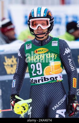 Manuela Moelgg dall'ITA si svolge il 14th° posto durante la Coppa del mondo di sci alpino FIS Audi Slalom femminile il 08 gennaio 2017 a Maribor, Slovenia (Foto di Damjan Zibert/NurPhoto) *** Please use Credit from Credit Field *** Foto Stock