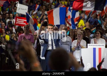 Emmanuel Macron, ex ministro delle Finanze, ha tenuto un discorso a Lione davanti a 16 000 persone per le elezioni presidenziali francesi, sabato 4th febbraio 2017. Emmanuel Macron è il leader della bocca politica 'en Marche'. (Foto di Michaud Gael/NurPhoto) *** Please use Credit from Credit Field *** Foto Stock