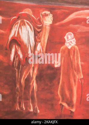 Un esempio di arte locale di un pittore degli Emirati all'interno della Casa dello Sceicco Khalifa Bin Saeed al Maktoum, nella Città Vecchia di Dubai. Lunedì 6 febbraio 2017 a Dubai, Emirati Arabi Uniti. (Foto di Artur Widak/NurPhoto) *** Please use Credit from Credit Field *** Foto Stock