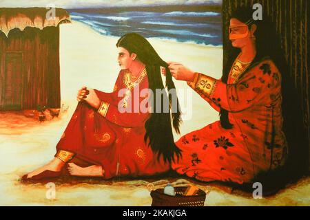 Un esempio di arte locale di un pittore degli Emirati all'interno della Casa dello Sceicco Khalifa Bin Saeed al Maktoum, nella Città Vecchia di Dubai. Lunedì 6 febbraio 2017 a Dubai, Emirati Arabi Uniti. (Foto di Artur Widak/NurPhoto) *** Please use Credit from Credit Field *** Foto Stock