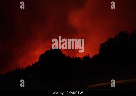 Fuoco selvaggio sulle colline di Port nella zona di Worsleys vicino Christchurch, Nuova Zelanda, mercoledì 15 febbraio 2017. Fino a 15 elicotteri e oltre 100 vigili del fuoco hanno combattuto contro due massicci incendi boschivi che hanno bruciato oltre 700 ettari dall'eruzione del lunedì sera. (Foto di Matias Delacroix/NurPhoto) *** Please use Credit from Credit Field *** Foto Stock