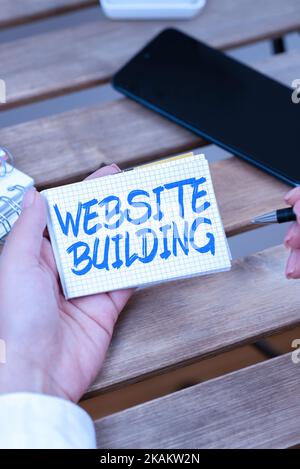 Testo che mostra ispirazione Sito web Building. La parola scritta sul luogo è costruita secondo i clienti ha bisogno dell'uomo d'affari che indica importante Foto Stock