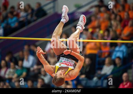 Mateusz Przybylko, Germania, durante l'High Jump finale per gli uomini ai campionati europei di atletica indoor a Belgrado, 5 marzo 2017 (Foto di Ulrik Pedersen/NurPhoto) *** Please use Credit from Credit Field *** Foto Stock