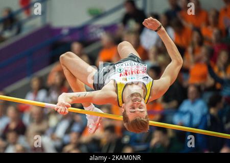 Mateusz Przybylko, Germania, durante l'High Jump finale per gli uomini ai campionati europei di atletica indoor a Belgrado, 5 marzo 2017 (Foto di Ulrik Pedersen/NurPhoto) *** Please use Credit from Credit Field *** Foto Stock