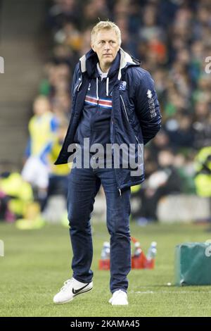 Il manager islandese Heimir Hallgrimsson durante la partita internazionale amichevole tra la Repubblica d'Irlanda e l'Islanda allo stadio Aviva di Dublino, Irlanda il 28 marzo 2017 (Foto di Andrew Surma/NurPhoto) *** Please use Credit from Credit Field *** Foto Stock