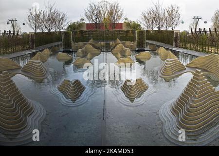 Il "Giardino della mente" della Thailandia è raffigurato in un'anteprima stampa dell'IGA (International Garden Exhibition) 2017 a Berlino, in Germania, il 7 aprile 2017. Sono in corso gli ultimi accordi per la mostra che si aprirà dal 13 aprile al 15 ottobre 2017 nel quartiere di Marzahn-Hellersdorf e ospiterà, secondo le aspettative degli organizzatori, circa 2 milioni di visitatori. (Foto di Emmanuele Contini/NurPhoto) *** Please use Credit from Credit Field *** Foto Stock