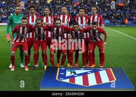 Foto della squadra Atletico Madrid in vista della seconda tappa della finale della UEFA Champions League Quarter tra Leicester City e Club Atletico de Madrid al King Power Stadium il 18 aprile 2017 a Leicester, Regno Unito. (Foto di Kieran Galvin/NurPhoto) *** Please use Credit from Credit Field *** Foto Stock