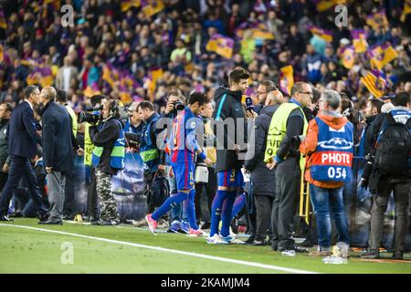 Durante la finale di UEFA Champions League Quarter, la seconda tappa tra il FC Barcelona e la Juventus allo stadio Camp Nou, il 19 aprile 2017 a Barcellona, Spagna. (Foto di Urbanandsport/NurPhoto) *** Please use Credit from Credit Field *** Foto Stock