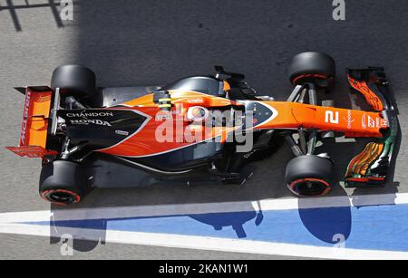 La McLaren di Stoffel Vandoorne durante la pratica 1 del GP di Formula 1 Spagna, tenutosi sul circuito Barcelona-Catalunya, il 12 2017 maggio. (Foto di Urbanandsport/NurPhoto) *** Please use Credit from Credit Field *** Foto Stock