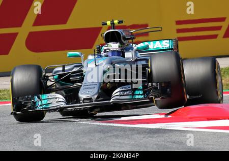 La Mercedes di Valtteri Bottas durante le qualifiche della Formula 1 GP di Spagna, svoltasi sul circuito Barcelona-Catalunya, il 13 2017 maggio. (Foto di Urbanandsport/NurPhoto) *** Please use Credit from Credit Field *** Foto Stock