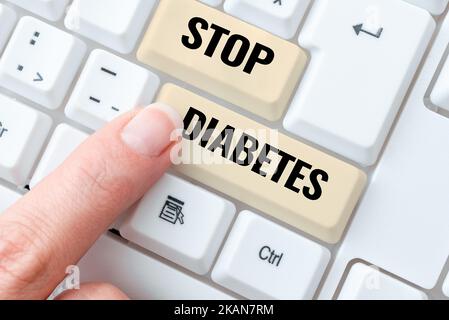 Testo scritto a mano Stop Diabetes. Parola scritta su mettere fine alla dipendenza da sostanze come eroina o cocaina scaricare file e dati online Foto Stock