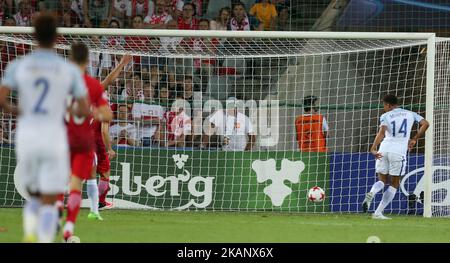 Inghilterra Jacob Murphy segna un gol durante la UEFA U-21 European Championship Group A Football Match Inghilterra / Polonia a Kielce, Polonia, il 22 giugno 2017. *** Utilizzare il campo credito da credito *** Foto Stock