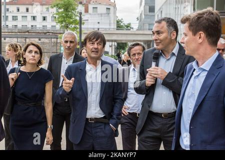 Il Ministro francese della transizione ecologica e inclusiva Nicolas Hulot visita il nuovo distretto della confluenza a Lione, in Francia, il 26 giugno 2017. (Foto di Nicolas Liponne/NurPhoto) *** Please use Credit from Credit Field *** Foto Stock