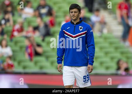 Dawid Kownacki di Sampdoria nella foto durante la partita amichevole pre-stagione tra Manchester United e Sampdoria allo stadio Aviva di Dublino, Irlanda il 2 agosto 2017 (Foto di Andrew Surma/NurPhoto) *** Please use Credit from Credit Field *** Foto Stock