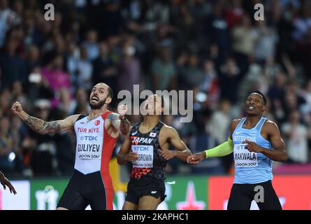 Ramil Goliyev di Turchia festeggia mentre attraversa la linea per vincere la finale Mens 200 metri durante il giorno sette dei Campionati Mondiali di Atletica leggera IAAF 16th Londra 2017 al London Stadium il 10 agosto 2017 a Londra, Regno Unito. (Foto di Ulrik Pedersen/NurPhoto) *** Please use Credit from Credit Field *** Foto Stock