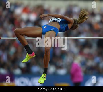 Alessia Trost in Italia compete durante l'evento femminile di atletica di alto salto ai Campionati Mondiali IAAF 2017 al London Stadium di Londra il 10 agosto 2017. (Foto di Ulrik Pedersen/NurPhoto) *** Please use Credit from Credit Field *** Foto Stock