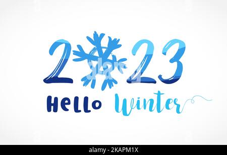 2023 Ciao inverno con fiocco di neve. 20 23 creativo nuovo anno design per lo sconto di moda poster, vendita banner o biglietto di auguri di Natale. Modello vettore Illustrazione Vettoriale