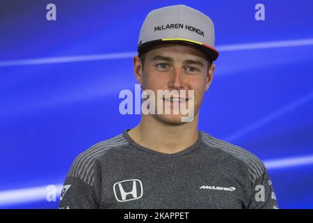 02 VANDOORNE Stoffel dal Belgio della McLaren Honda alla conferenza stampa ufficiale della FIA durante il Gran Premio del Belgio di Formula uno al circuito di Spa-Francorchamps il 24 agosto 2017 a Spa, Belgio. (Foto di Xavier Bonilla/NurPhoto) Foto Stock