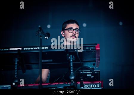 Gus Unger-Hamilton della band inglese indie rock Alt J in concerto dal vivo al Lowlands Festival 2017 Biddinghuizen, Olanda (Photo by Roberto Finizio/NurPhoto) Foto Stock