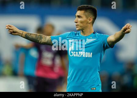 Matias Kranevitter del FC Zenit San Petersburg gesta durante la partita di seconda tappa della UEFA Europa League tra il FC Zenit San Pietroburgo e il FC Utrecht allo stadio di San Pietroburgo il 24 agosto 2017 a San Pietroburgo, Russia. (Foto di Mike Kireev/NurPhoto) Foto Stock