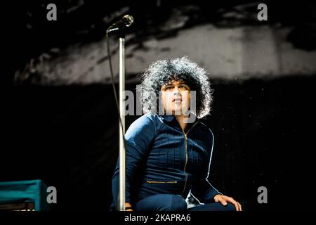 Cedric Bixler Zavala, della band punk rock americana al Drive in, ha suonato dal vivo al Lowlands Festival 2017 Biddinghuizen, Olanda il 20 agosto 2017 durante il terzo giorno del famoso festival di musica olandese. (Foto di Roberto Finizio/NurPhoto) Foto Stock