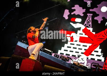 Benjamin Kowalewicz della band punk rock canadese Billy Talent che ha suonato dal vivo al Lowlands Festival 2017 Biddinghuizen, Olanda il 20 agosto 2017 durante il terzo giorno del famoso festival di musica olandese. (Foto di Roberto Finizio/NurPhoto) Foto Stock