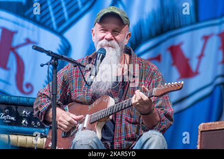 Il bluesman americano Seasick Steve suona all'OnBlackheath Festival di Londra il 10 settembre 2017. (Foto di Alberto Pezzali/NurPhoto) Foto Stock