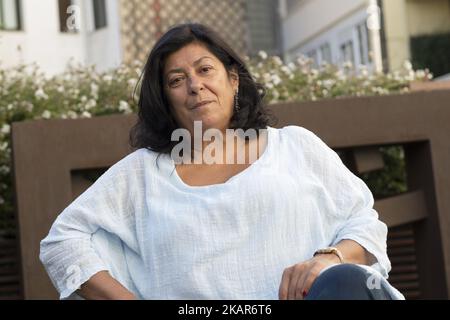 L'autore spagnolo Almudena Grandes posa durante la presentazione del suo ultimo romanzo 'Los pacientes del dottor Garcia' (lit. Pazienti del dottor Garcia), a Madrid, Spagna, 13 settembre 2017. (Foto di Oscar Gonzalez/NurPhoto) Foto Stock