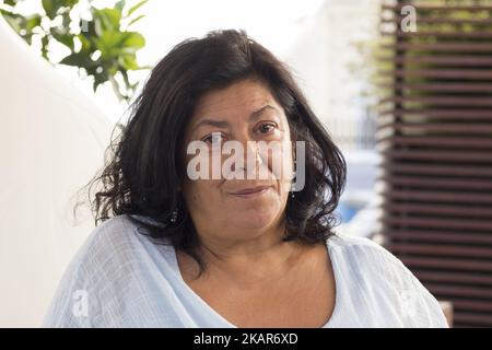 L'autore spagnolo Almudena Grandes posa durante la presentazione del suo ultimo romanzo 'Los pacientes del dottor Garcia' (lit. Pazienti del dottor Garcia), a Madrid, Spagna, 13 settembre 2017. (Foto di Oscar Gonzalez/NurPhoto) Foto Stock