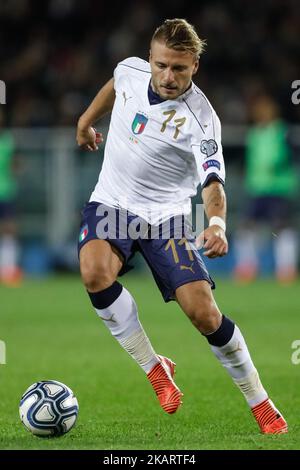 Ciro immobile della nazionale italiana in azione durante la Coppa del mondo FIFA Russia 2018 qualificatore di calcio Gruppo G tra Italia e FYR Macedonia allo Stadio Olimpico il 6 ottobre 2017 a Torino. (Foto di Mike Kireev/NurPhoto) Foto Stock