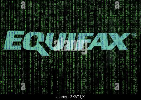 Un logo Equifax è visto in questa illustrazione di foto il 20 ottobre 2017. L'agenzia di segnalazione del credito al consumo è stata violata due volte nel 2017. Nell'ultimo attacco di luglio sono stati rubati dati finanziari appartenenti a oltre 145 milioni di americani, tra cui numeri di previdenza sociale, numeri di carte di credito e indirizzi. (Foto di Jaap Arriens/NurPhoto) Foto Stock