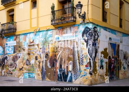 Graffiti sul muro, Placa del Carme, Valencia, Spagna Foto Stock
