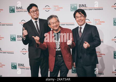 Ichinao Nagai, Go Nagai e Yu Kanemaru partecipano alla fotocellula "Mazinger Z Infinity" durante il 12th° Festival del Cinema di Roma all'Auditorium Parco della Musica il 28 ottobre 2017 a Roma. (Foto di Luca Carlino/NurPhoto) Foto Stock