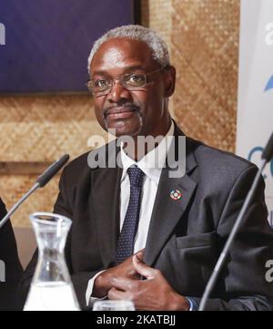 Ibrahim Thiaw, Vice Direttore Esecutivo delle Nazioni Unite per l'ambiente al lancio di "la tabella di marcia per un sistema finanziario sostenibile" alla conferenza sul cambiamento climatico, COP23, alle Figi, a Bonn, in Germania, il 13th novembre 2017. (Foto di Dominika Zarzycka/NurPhoto) Foto Stock