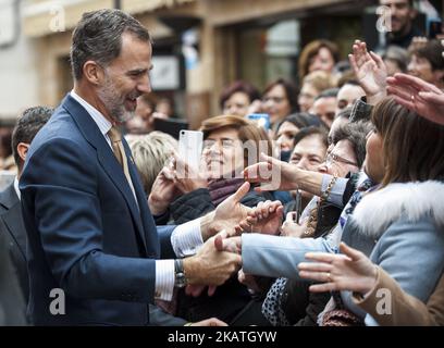 Visita dei re spagnoli Don Felipe VI e Doña Letizia alla Basilica reale-Santuario della Santissima e vera Cruz de Caravaca, in occasione del 2017° anno Giubilare della Santissima e vera Cruz de Caravaca, Murcia, Spagna, il 27 novembre 2017. (Foto di Jose Breton/NurPhoto) Foto Stock