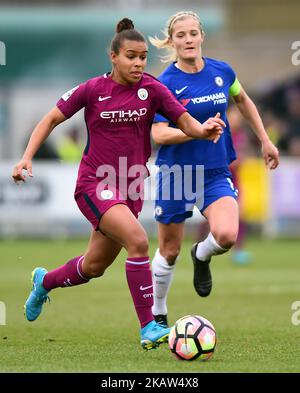 Nikita Parris di Manchester City WFC fa una pausa durante la partita di semifinale della Continental Tyres Cup tra le Chelsea Ladies contro le Manchester City Women al Kingsmeadow Stadium dell'AFC Wimbledon Football Club di Londra il 14 gennaio 2018 (Foto di Kieran Galvin/NurPhoto) Foto Stock