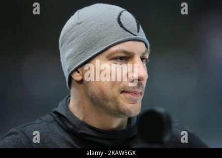 Patrick Reimer delle tigri di ghiaccio di Norimberga prima del 42th° Gameday della Lega tedesca di hockey su ghiaccio tra la Red Bull Munich e le tigri di ghiaccio di Norimberga allo stadio Olympia-Eissportzentrum di Monaco, in Germania, il 14 gennaio 2018. (Foto di Marcel Engelbrecht/NurPhoto) Foto Stock